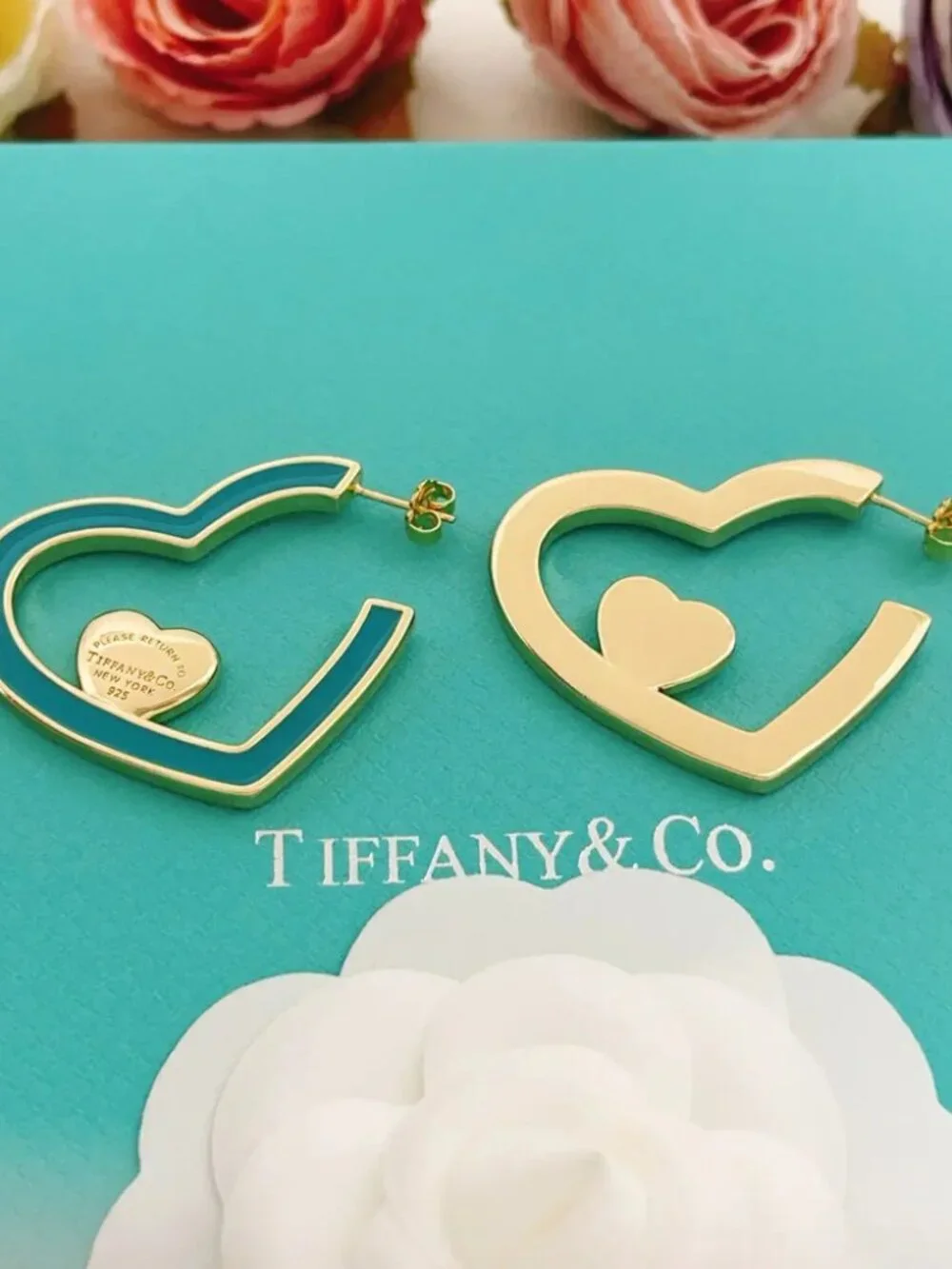 Tiffany & Co. Gold and Green Heart Earrings